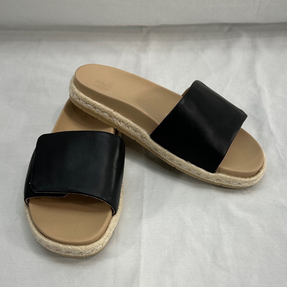 Abeo Isle Women's Leather Comfort Beach Pool Slides/Sandals Black/Cream